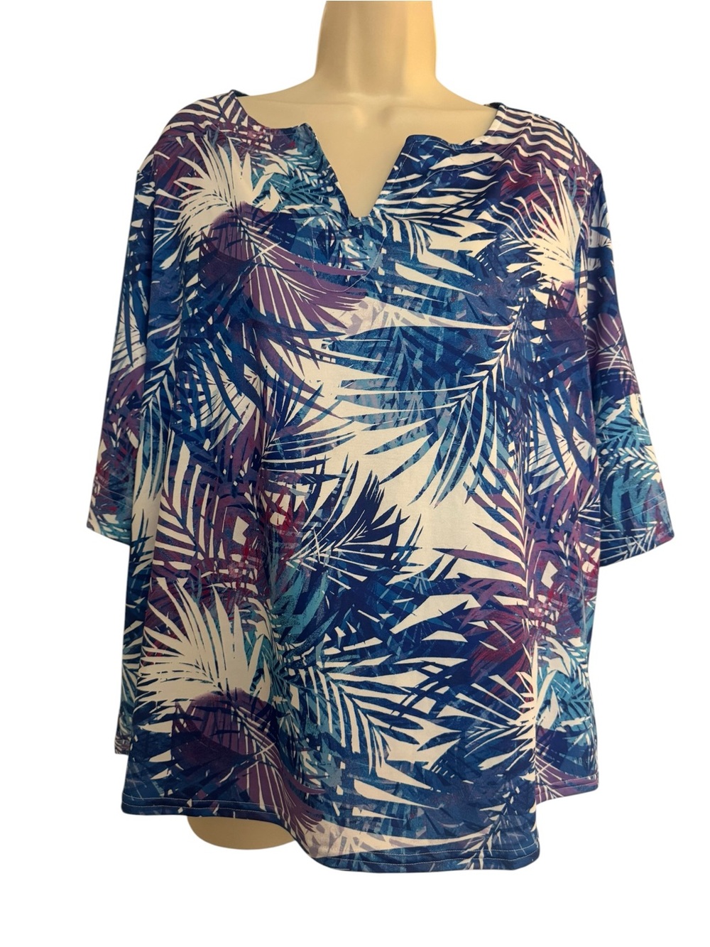 Swimsuits for all Sz 18/20 Tropical Palm Split-Neck Swim Top in Blue & Purple